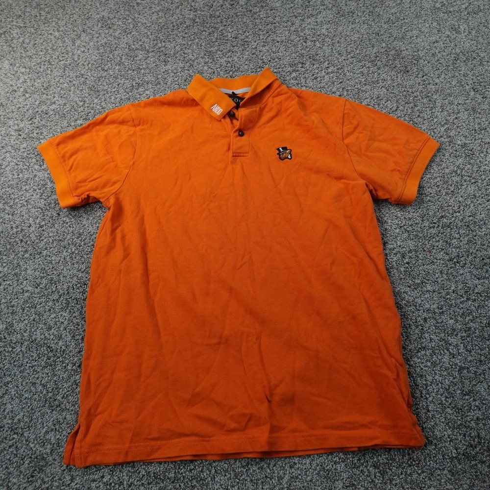 Akoo Polo Shirt Mens L Orange Pique Short Sleeve Embroidered Logo Golf Casual